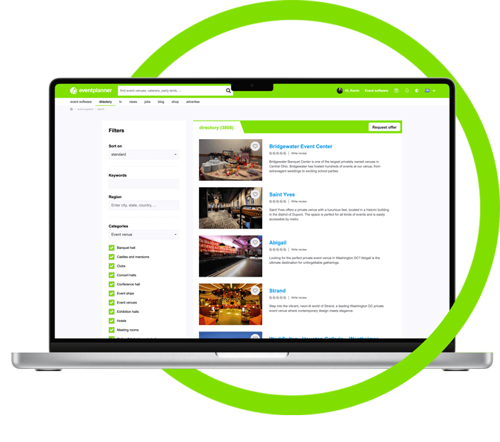 Image of a laptop showing the eventplanner.net directory to advertise in.